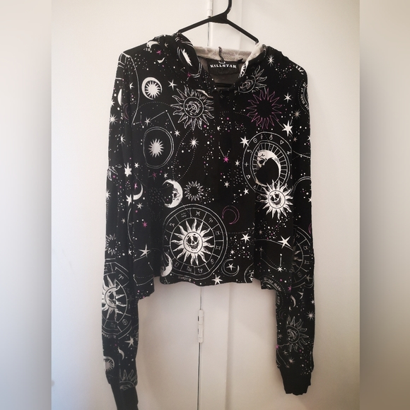 Killstar Tops - Killstar celestial print cropped up hoodie Pjs
